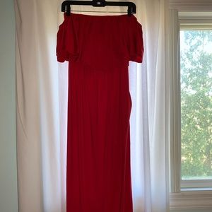 Red off the shoulder maxi dress